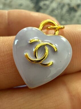 CHANEL Lavender Enamel Heart Pendant with Gold CC Logo